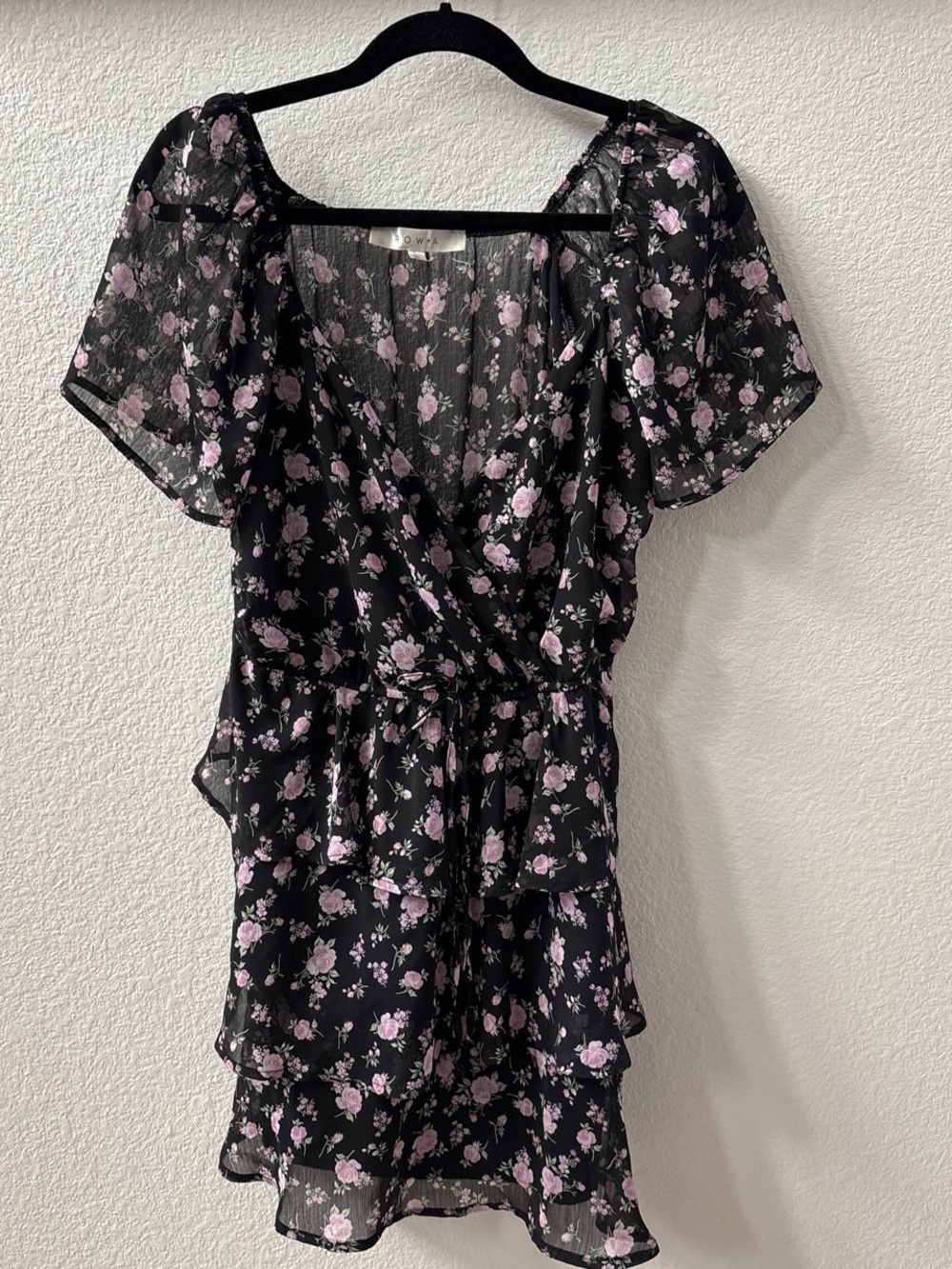 ROW A Black Floral Tiered Mini Dress Women’s XL